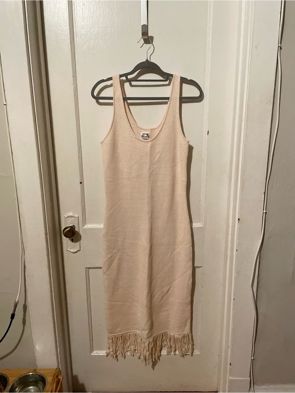 Free People Cream Sleeveless Fringe Knit Midi Dress